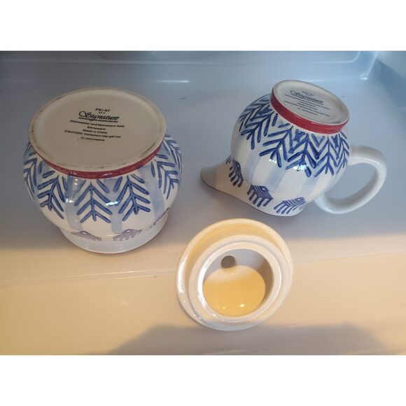 Signature Housewares Stoneware Creamer and Sugar Set Red Blue and White - Picture 2 of 5